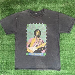 Vintage Y2K Jimi Hendrix T-Shirt Faded Black Boxy L Hippie Skater Boho Band Tee